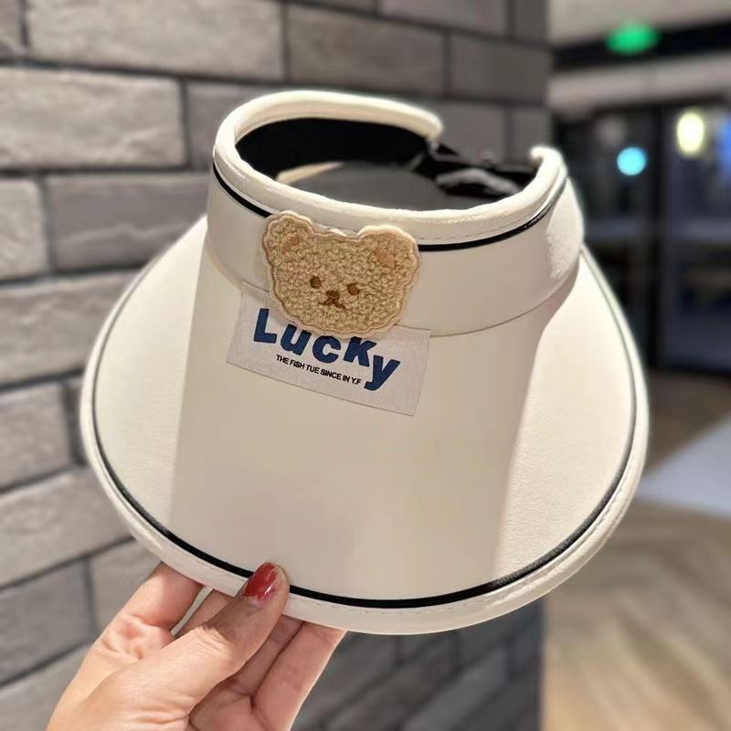 Mũ Cói Nửa Đầu Gấp Gọn Lucky Hình Gấu Cho Bé