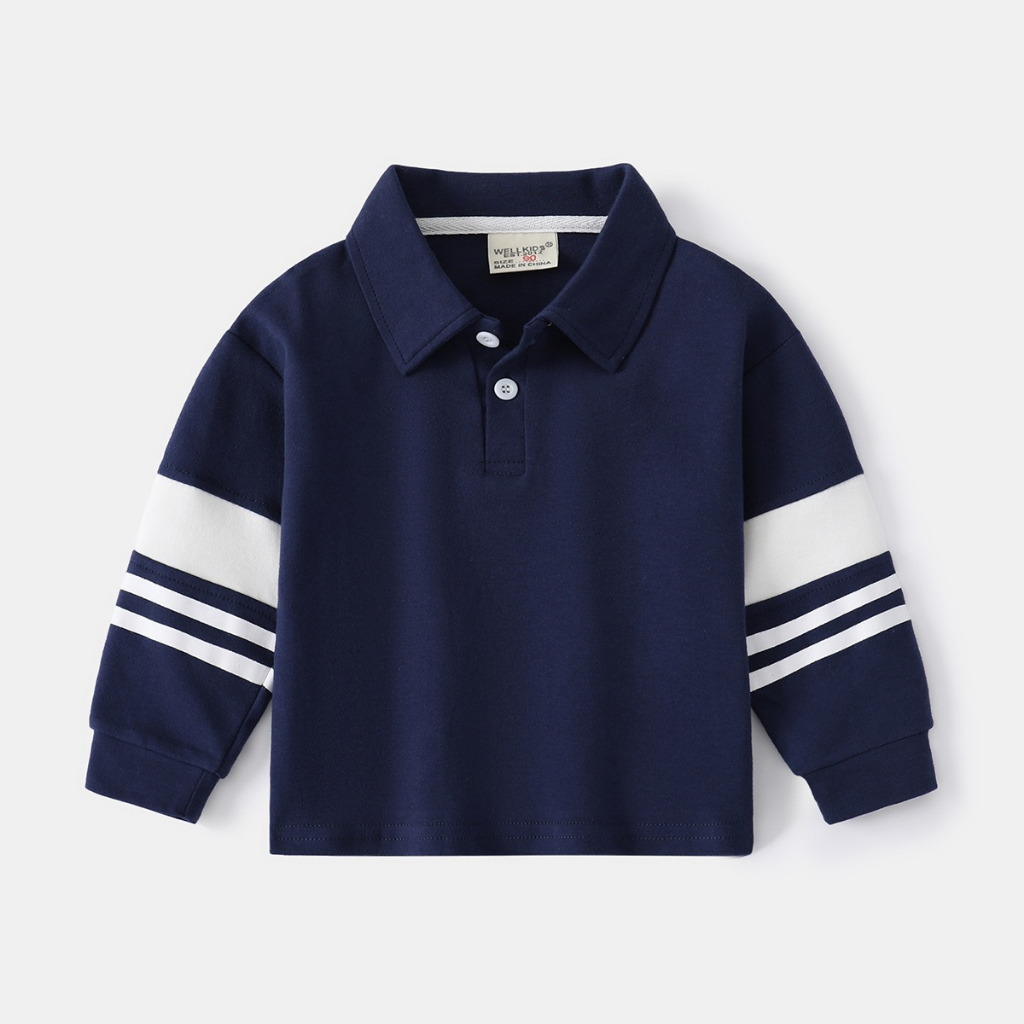 Bé trai và bé gái 2023 Áo polo dài tay Wellkids áo thun cho bé cá tính hàng xuất Âu Mỹ 10-26kg