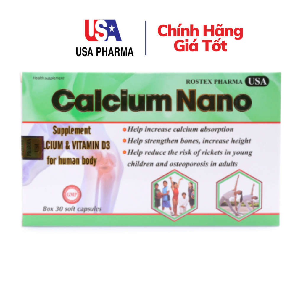 Viên uống Calcium Nano Giúp bổ sung canxi, vitamin D3 tăng chiều cao - Hộp 30 viên