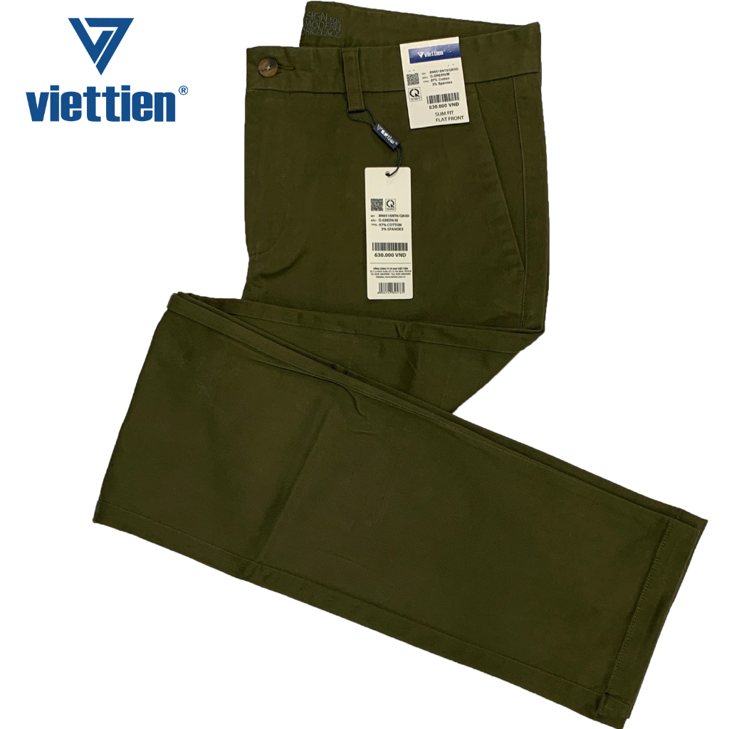 Viettien - Quần kaki dài nam màu xanh lá đậm 8N6516 dáng slim fit ôm dành cho giới trẻ và hơi có tuổi thích mặc body