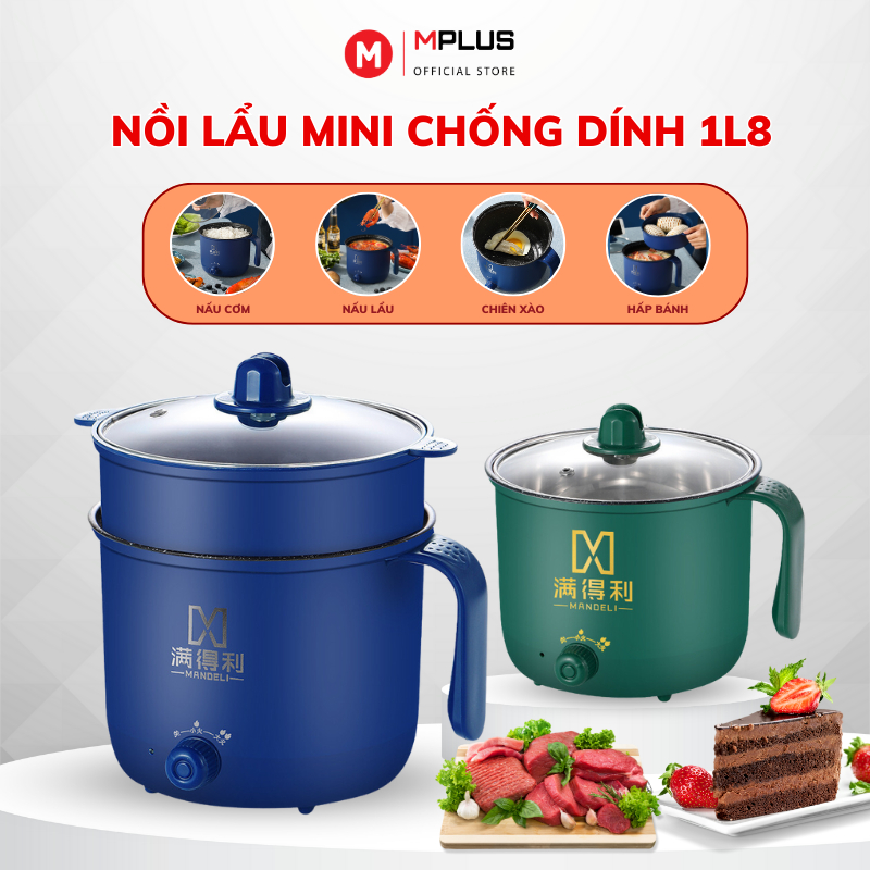 Nồi Lẩu Điện Mini, Nấu Mì 2 Tầng Kèm Giá Hấp Đa Năng Nướng, Luộc, Chiên Chống Dính Vấn Đá Tiện Lợi, Bh 6Tháng - Mp