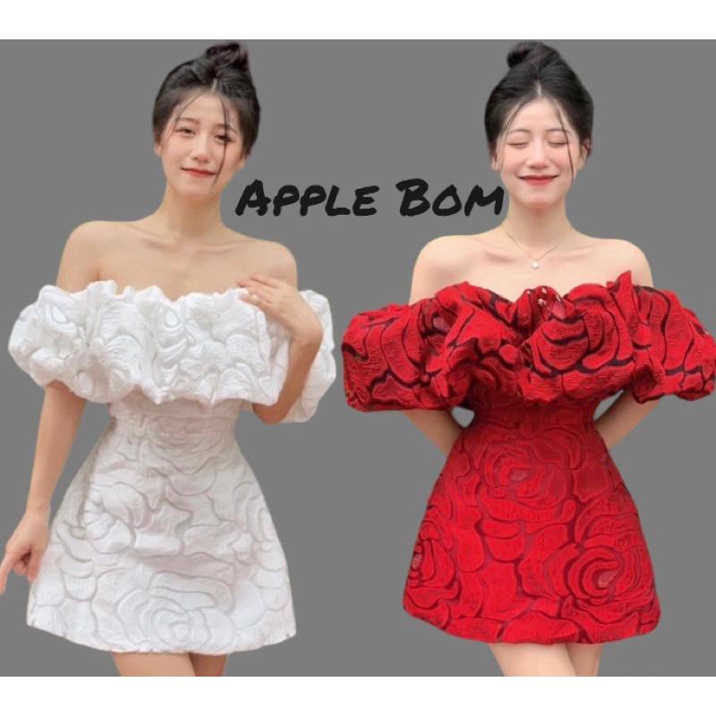 Đầm Trễ Vai Xốp Hoa Cao Cấp