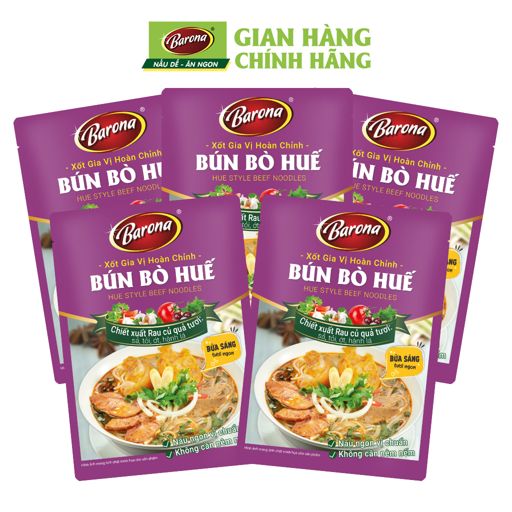 Combo 5 Gói Gia Vị Bún Bò Huế Barona 110g ướp ngon chuẩn vị không cần nêm nếm