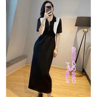 Hàng nhập - Đầm dáng ôm suông form dài thun mát lạnh, váy xuông tay ngắn viền trắng cách điệu