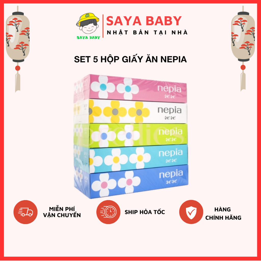 Set 5 Hộp Giấy Ăn Nepia 150 Tờ 2 Lớp Cao Cấp Nội Địa Nhật