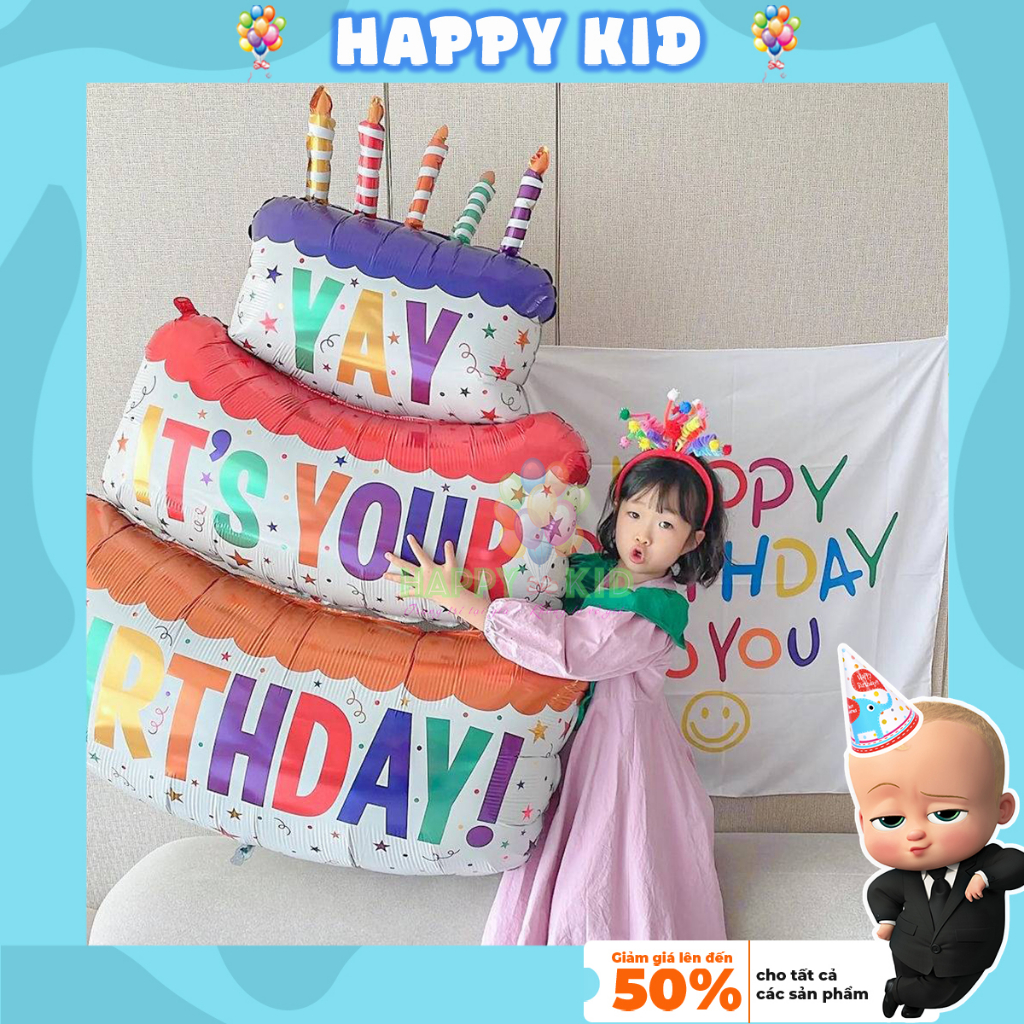 Bóng Nhôm Hình Bánh Gato Size Khổng Lồ Nhiều Màu Sắc Trang Trí Sinh Nhật, Thôi Nôi Cho Bé HAPPYKID BSNKL
