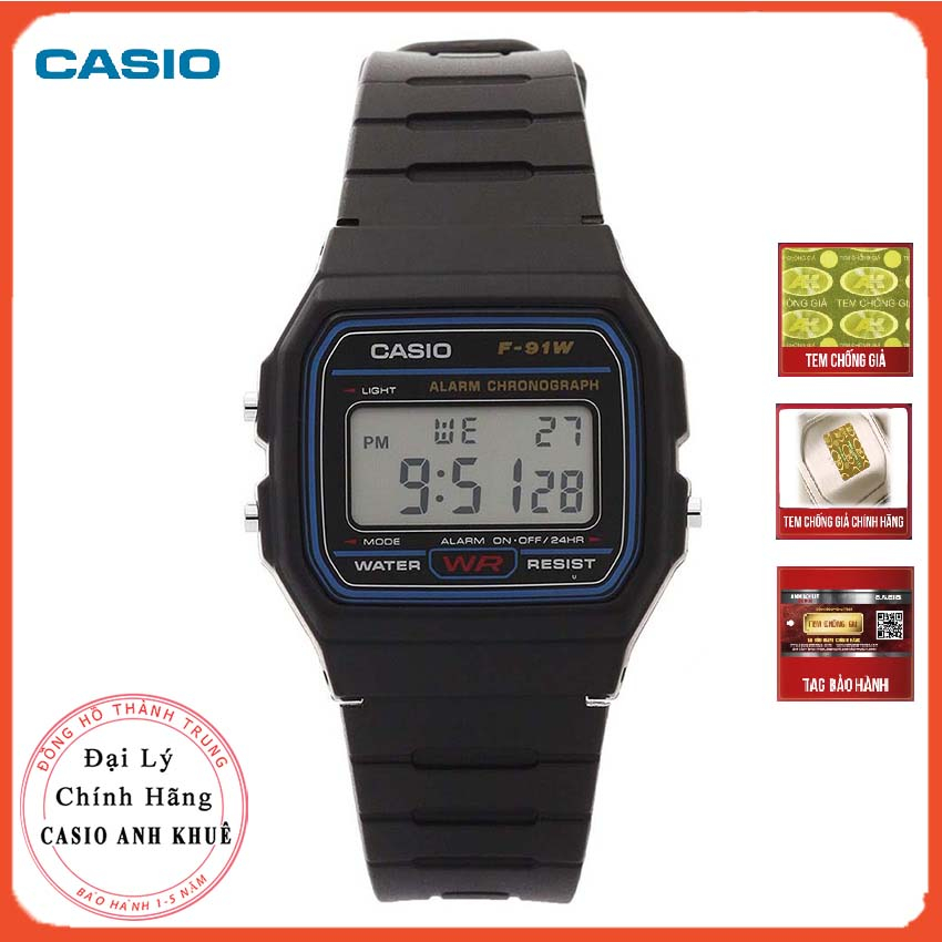 Đồng hồ nam Casio F-91W-1DG dây nhựa