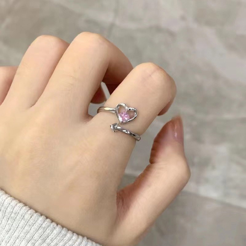Miumiua🔮Nhẫn Mạ Bạc 925 Hình Trái Tim Đính Pha Lê Dễ Thương Ngọt Ngào Cho Nữ