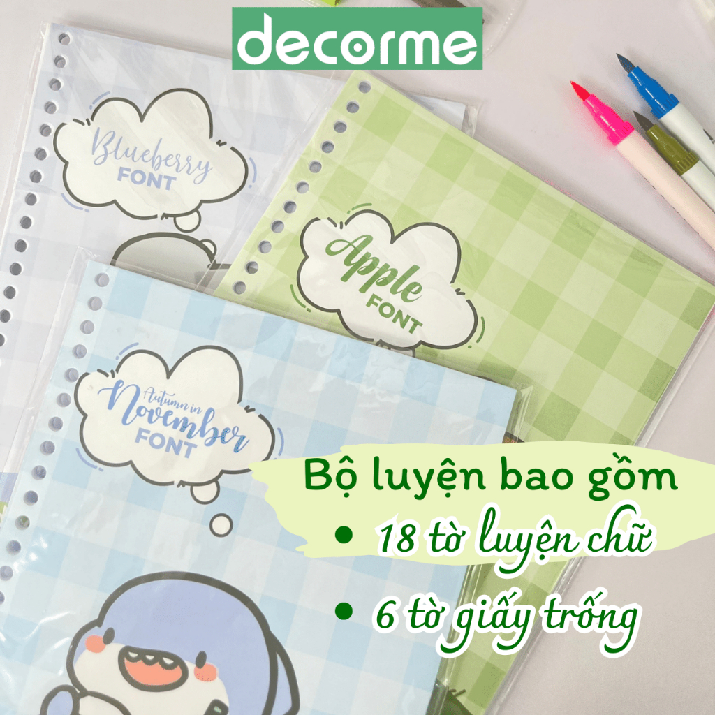 Bộ luyện chữ Decorme Giấy sổ còng luyện chữ đẹp hand writing viết calli size B5 26 lỗ lắp được sổ còng