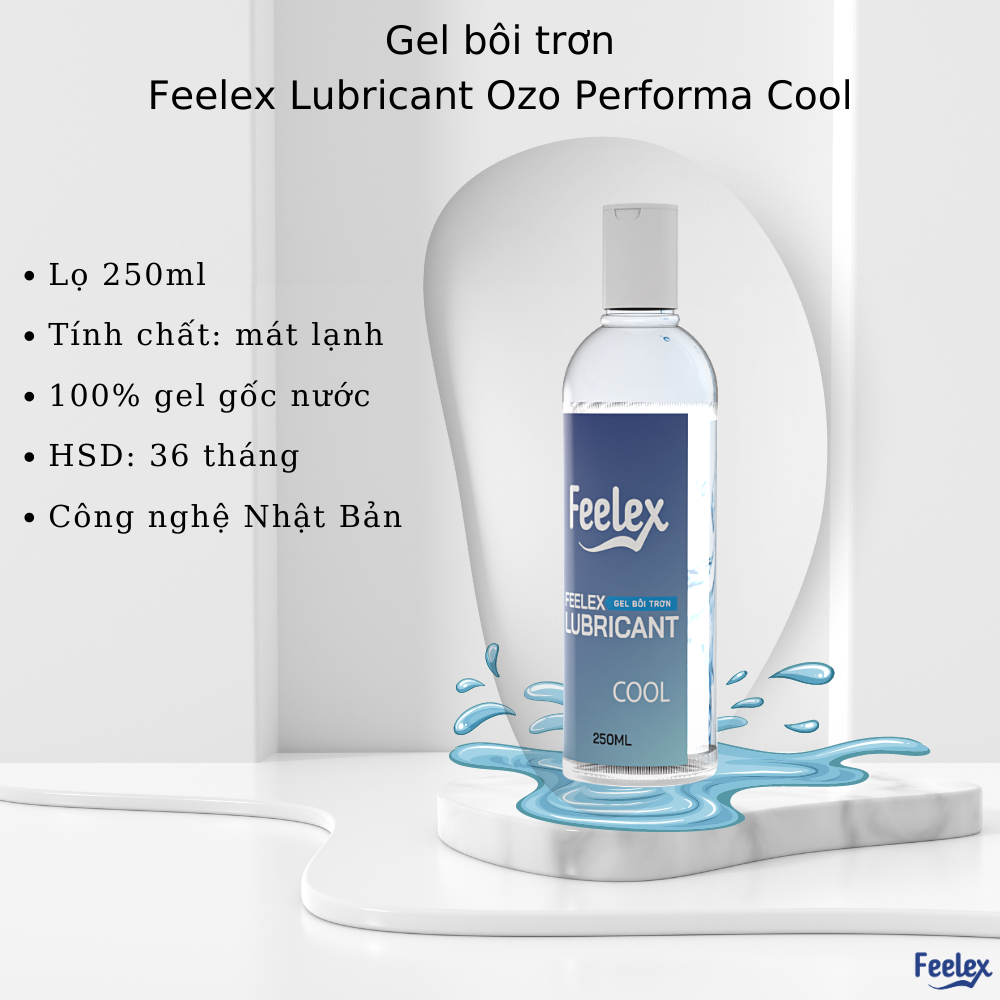 Gel bôi trơn Feelex Lubricant Cool siêu trơn, lâu khô, lạnh gốc nước an toàn 250ml