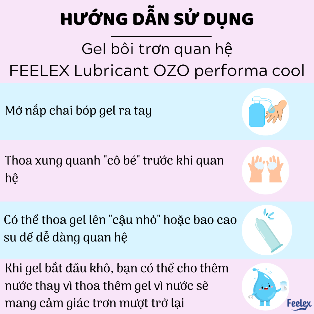 Gel bôi trơn Feelex Lubricant Cool siêu trơn, lâu khô, lạnh gốc nước an toàn 250ml