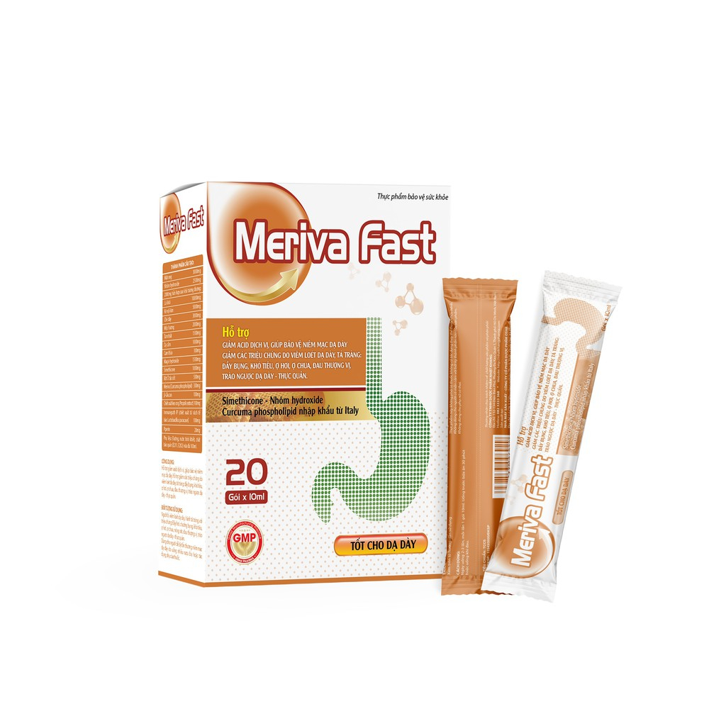 Dạ dày Meriva Fast giảm đầy bụng, ợ hơi, đau thượng vị, trào ngược dạ dày-thực quản, hộp 20 gói [ Chính hãng ]