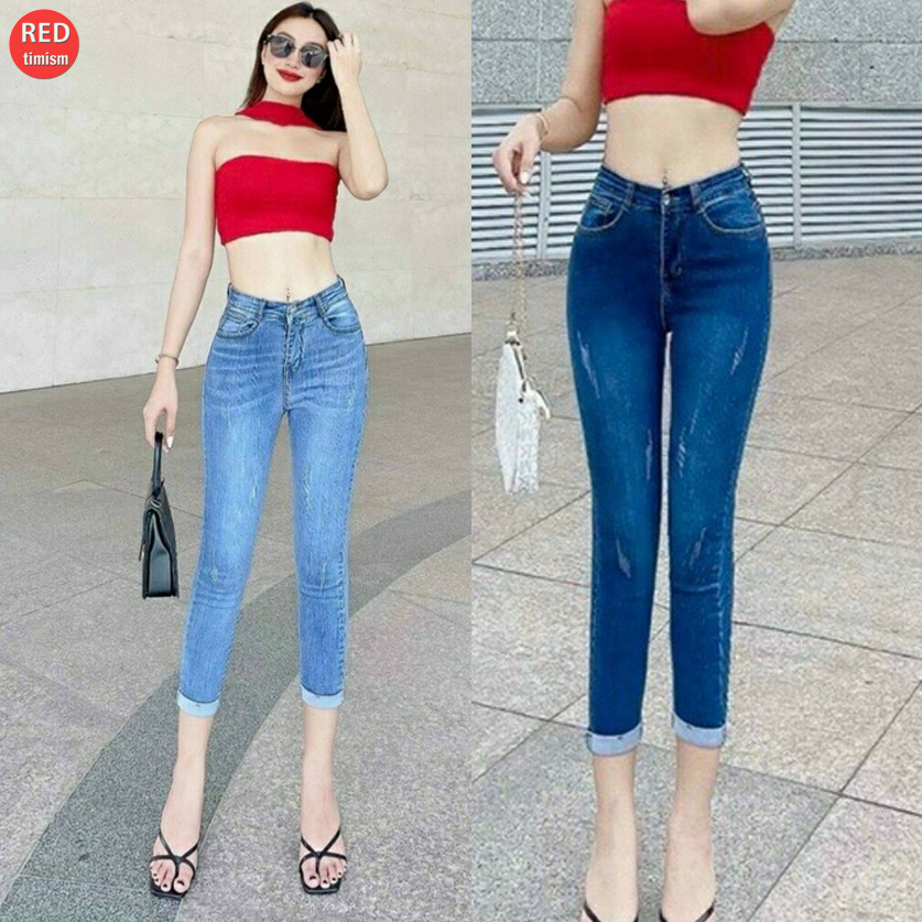 Quần Jean Nữ Lửng Chất Bò Co Giãn Quần Bò Ngố Nữ 9 Tấc Lưng Cao Basic 3 Màu Chuẩn Đẹp
