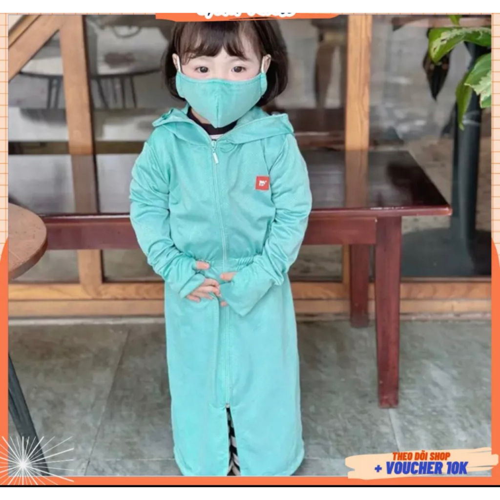 Aó chống nắng dài trẻ em,Áo nắng dài thân cho bé tặng kèm khẩu trang siêu kute chất liệu vải thông khí mát tránh nắng
