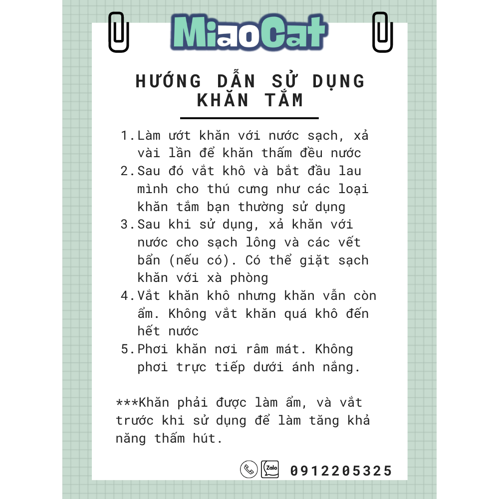 Khăn Tắm Siêu Thấm Hút Cho Chó Mèo Kích Thước 44x32cm KT0802 MIAOCAT