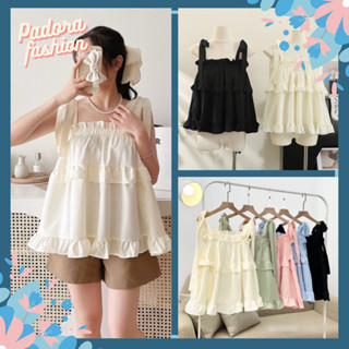 Áo 2 dây babydoll buộc nơ vai Áo kiểu nữ hai dây Anie-A91