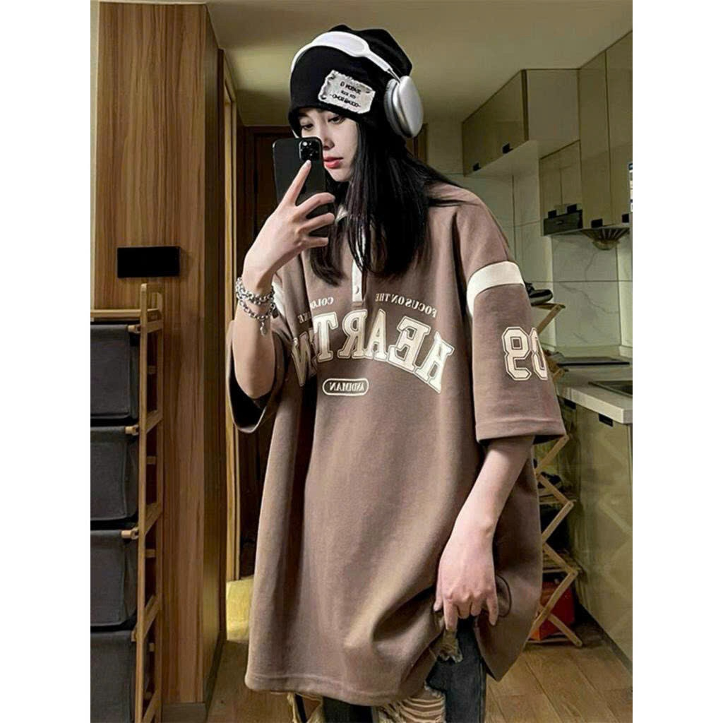 Áo Thun Nam Nữ From Rộng Cổ Polo In Chữ HEARTEN - MỘC QUYÊN FASHION
