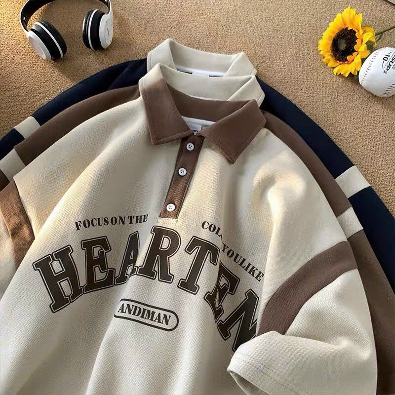 Áo Thun Nam Nữ From Rộng Cổ Polo In Chữ HEARTEN - MỘC QUYÊN FASHION