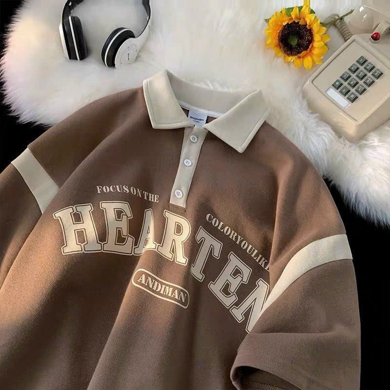 Áo Thun Nam Nữ From Rộng Cổ Polo In Chữ HEARTEN - MỘC QUYÊN FASHION