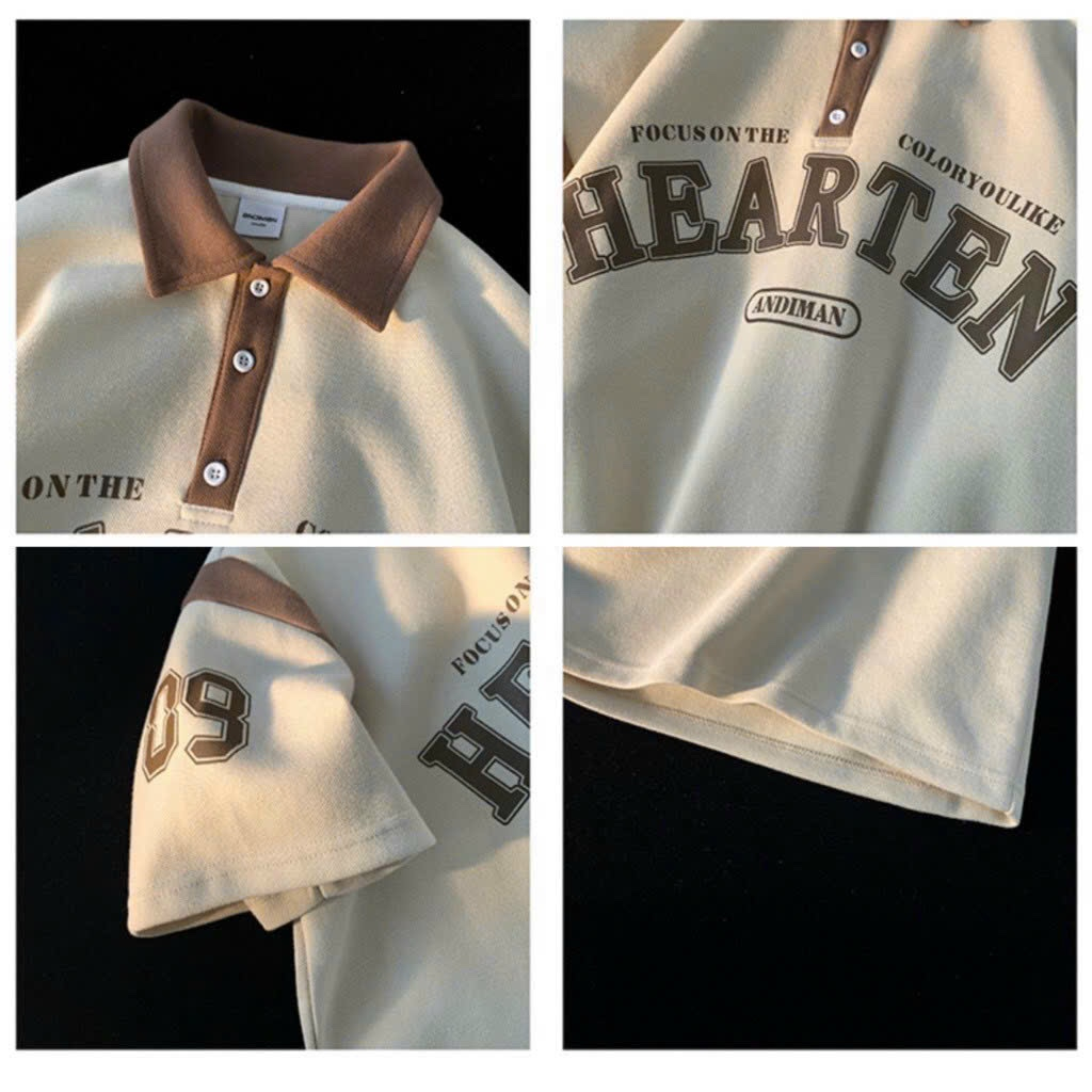 Áo Thun Nam Nữ From Rộng Cổ Polo In Chữ HEARTEN - MỘC QUYÊN FASHION