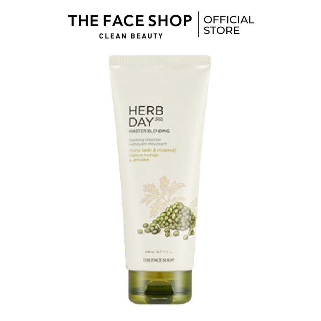 Combo Sữa Rửa Mặt THE FACE SHOP Herb Day 365 Mung Bean & Mugwort 170ml & Mặt Nạ Green Tea Face Mask 20g