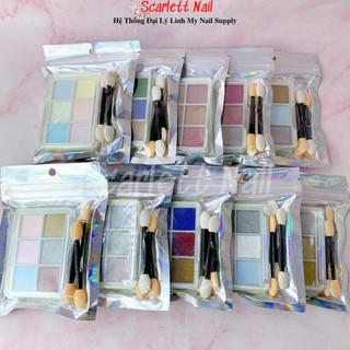 Set 6 hủ tráng gương nail dạng nén nhiều màu tặng kèm 3 cọ chà tráng gương