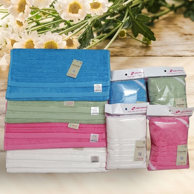 Khăn tắm (40×80 cm) màu trơn sọc Shavoren chính hãng Cty Songwol Hàn Quốc