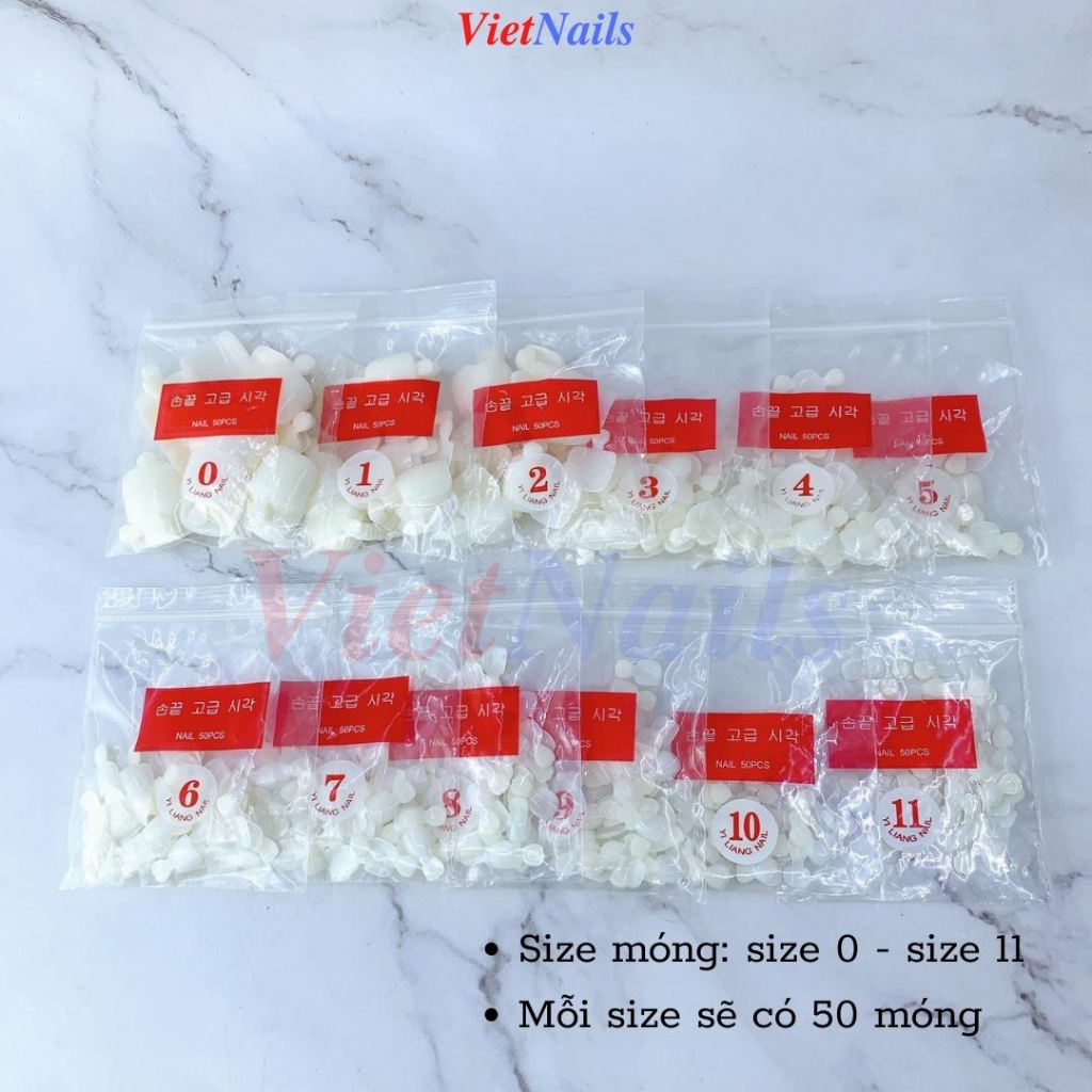 Móng Úp Chân Phom Chuẩn 12 Size – Móng Úp Chân Màu Đục 600 Móng