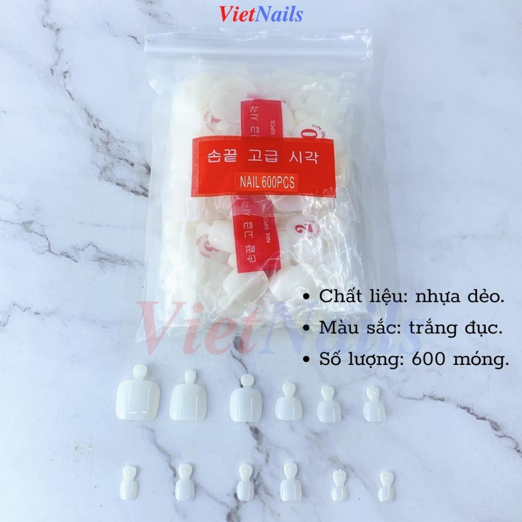 Móng Úp Chân Phom Chuẩn 12 Size – Móng Úp Chân Màu Đục 600 Móng
