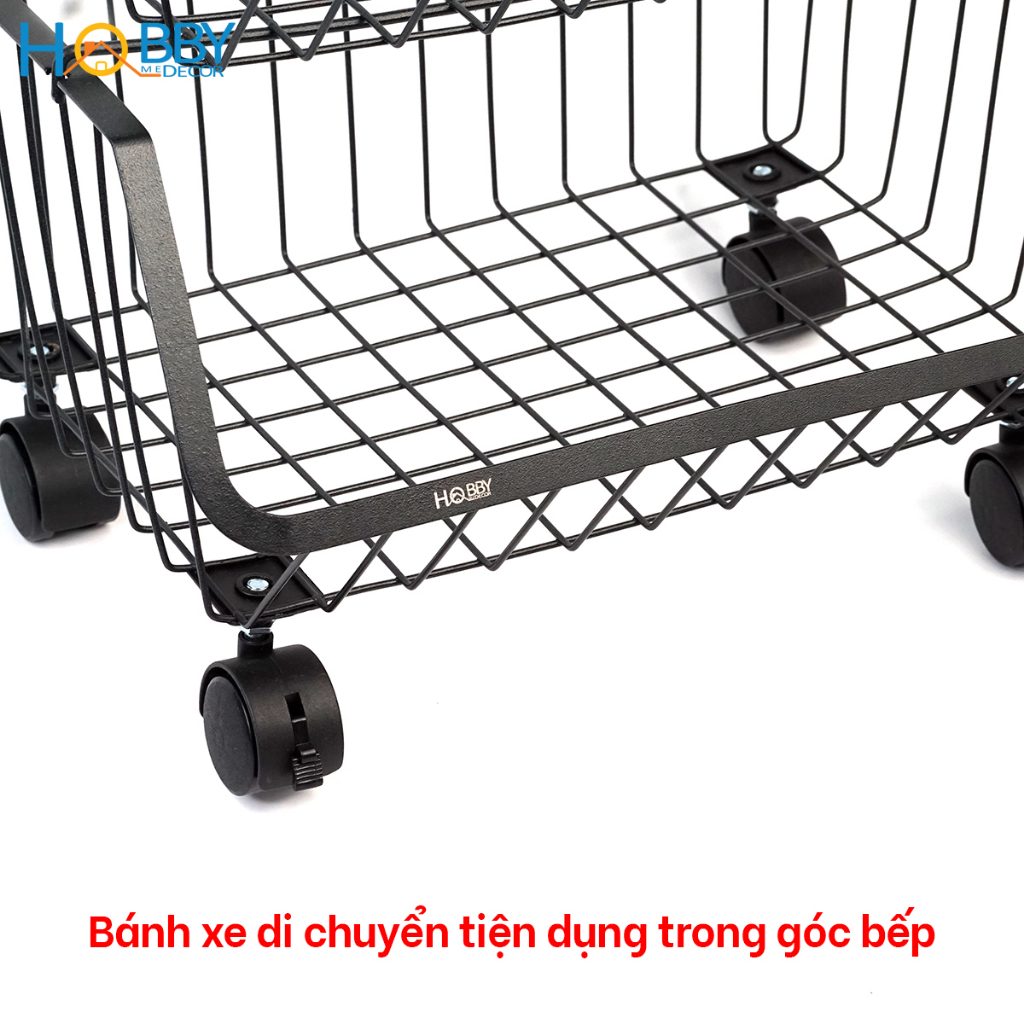 Kệ rổ đựng đồ dùng nhà bếp 3 tầng di chuyển tiện dụng Hobby Home Decor KR3T sơn tĩnh điện có bánh xe