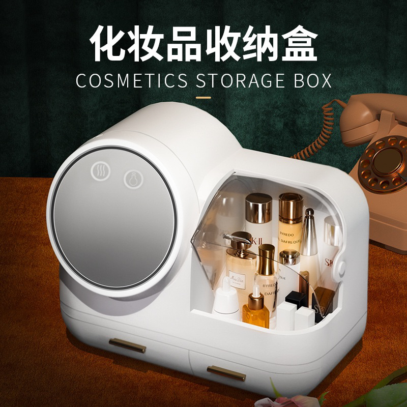 Kệ Đựng Mỹ Phẩm Luxury Gương Led, Kèm Quạt Hong Khô Mặt