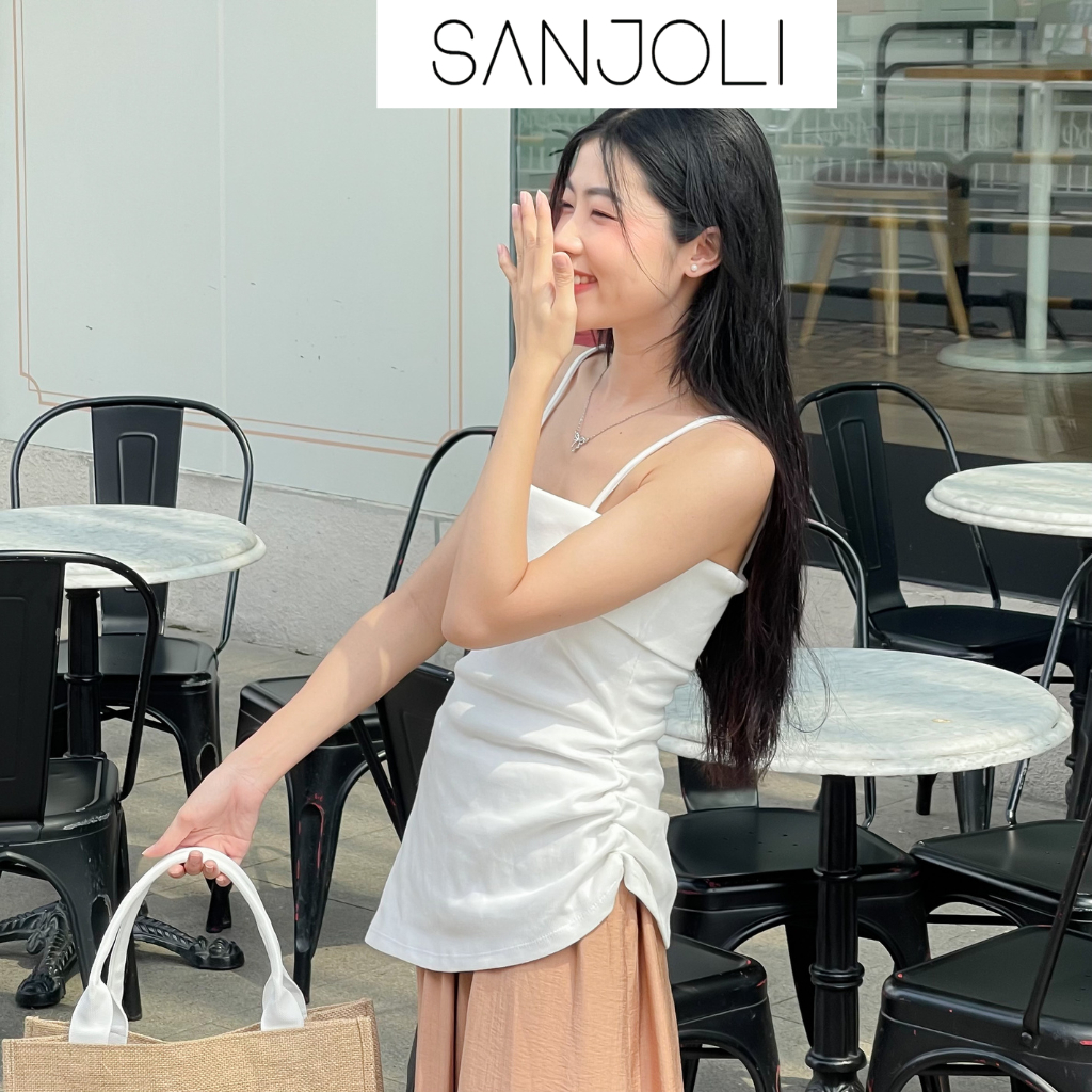 Áo Hai Dây SANJOLI Áo Trễ Vai Quyến Rũ Thiết Kế Sexy Đi Chơi Phong Cách Nhẹ Nhàng Sang Trọng Mùa Hè AO026