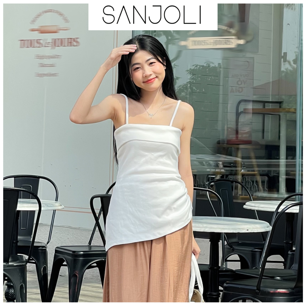Áo Hai Dây SANJOLI Áo Trễ Vai Quyến Rũ Thiết Kế Sexy Đi Chơi Phong Cách Nhẹ Nhàng Sang Trọng Mùa Hè AO026