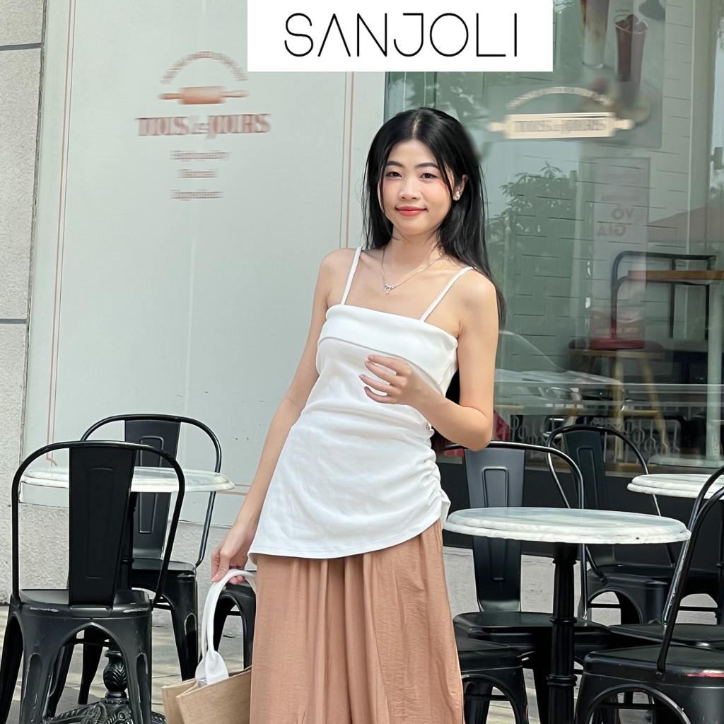 Áo Hai Dây SANJOLI Áo Trễ Vai Quyến Rũ Thiết Kế Sexy Đi Chơi Phong Cách Nhẹ Nhàng Sang Trọng Mùa Hè AO026