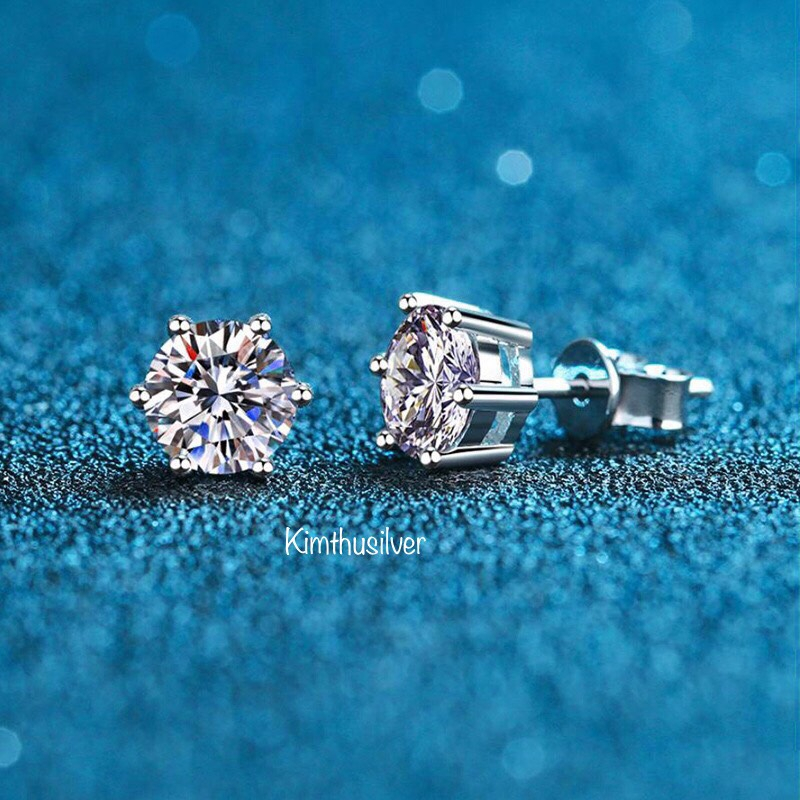 Bông tai bạc đá moissanite kim cương nhân tạo (giá 1 chiếc) có kèm theo giấy kiểm định GRA theo từng sản phẩm