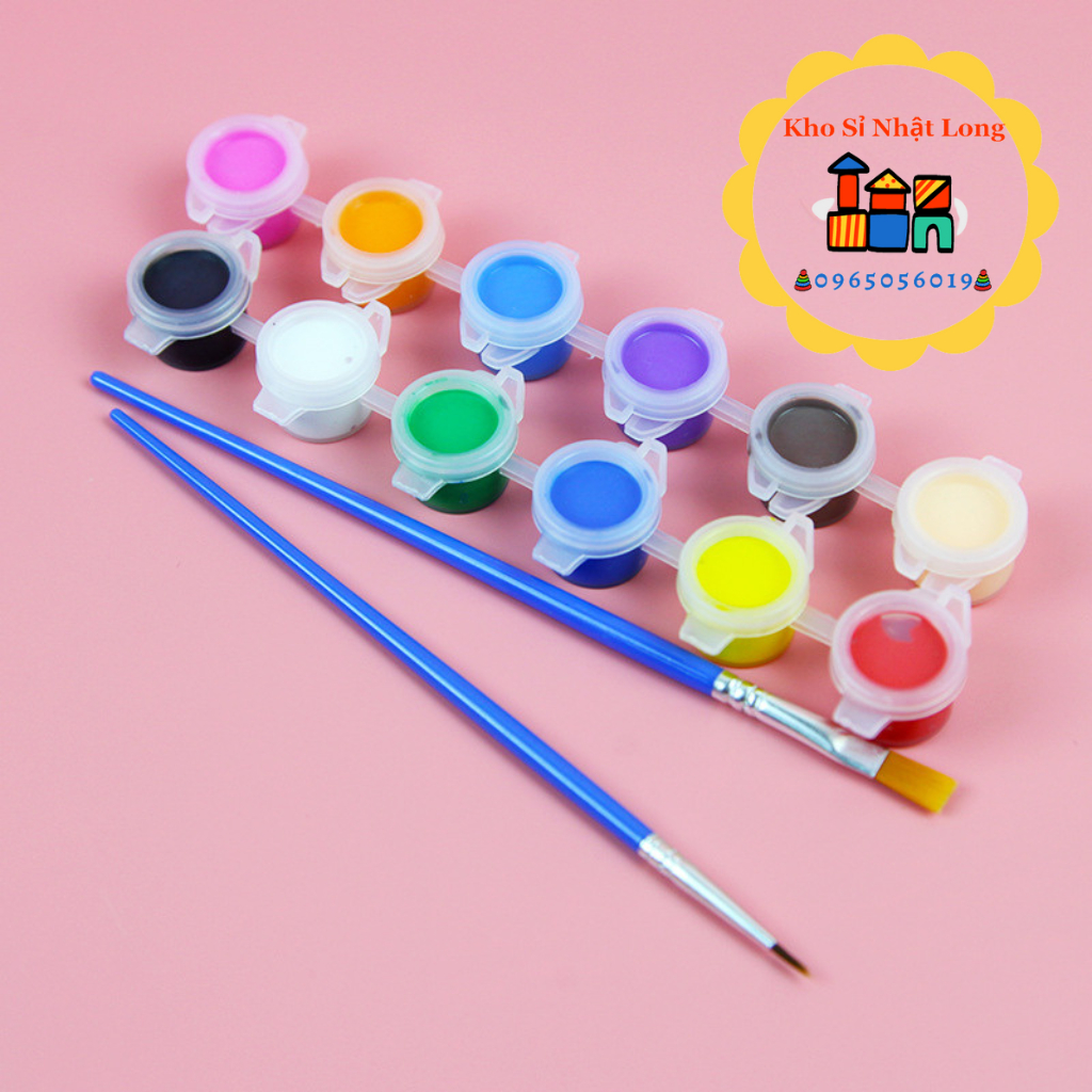 Bộ 6 Màu Nước Acrylic Tặng Kèm 1 Cọ Vẽ tô màu/ tô tượng cho bé