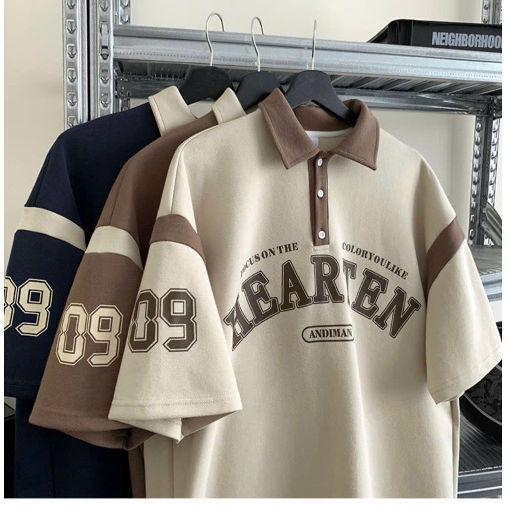 Áo Thun Nam Nữ From Rộng Cổ Polo In Chữ HEARTEN - MỘC QUYÊN FASHION