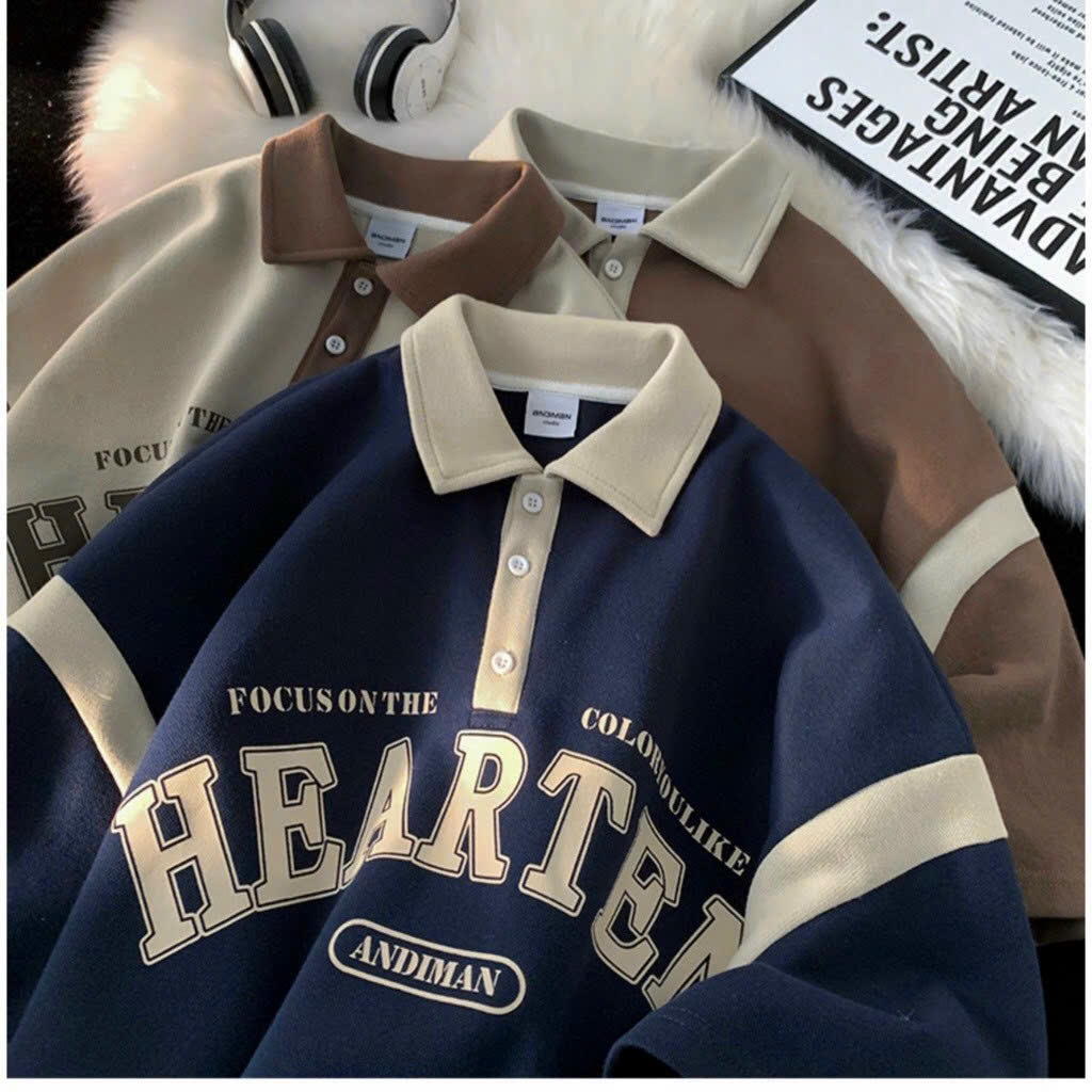 Áo Thun Nam Nữ From Rộng Cổ Polo In Chữ HEARTEN - MỘC QUYÊN FASHION