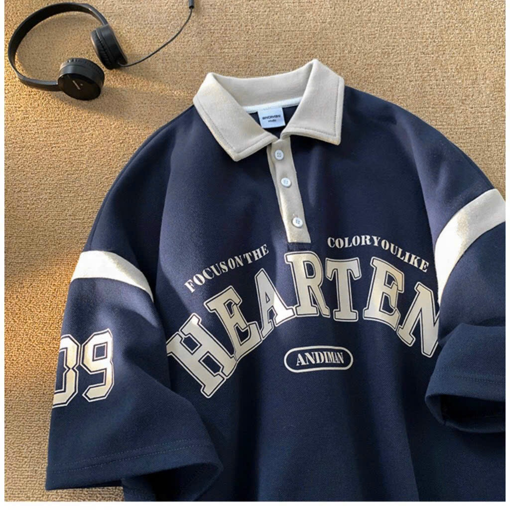 Áo Thun Nam Nữ From Rộng Cổ Polo In Chữ HEARTEN - MỘC QUYÊN FASHION