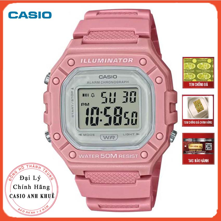 Đồng hồ điện tử nữ Casio W-218HC-4AVDF dây nhựa màu hồng