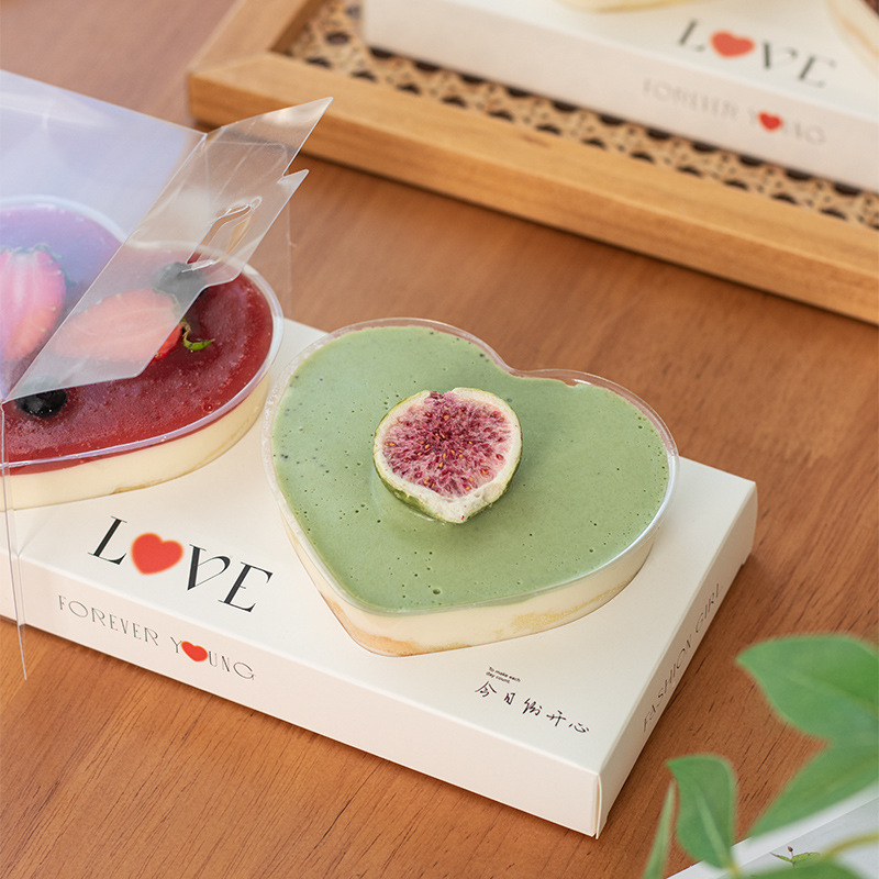 Hộp Mica 2 Ngăn Cốc Tim, Đế Giấy Trang Trí Chữ Love Dùng Cho Dòng Bánh Lạnh Có Quai Xách