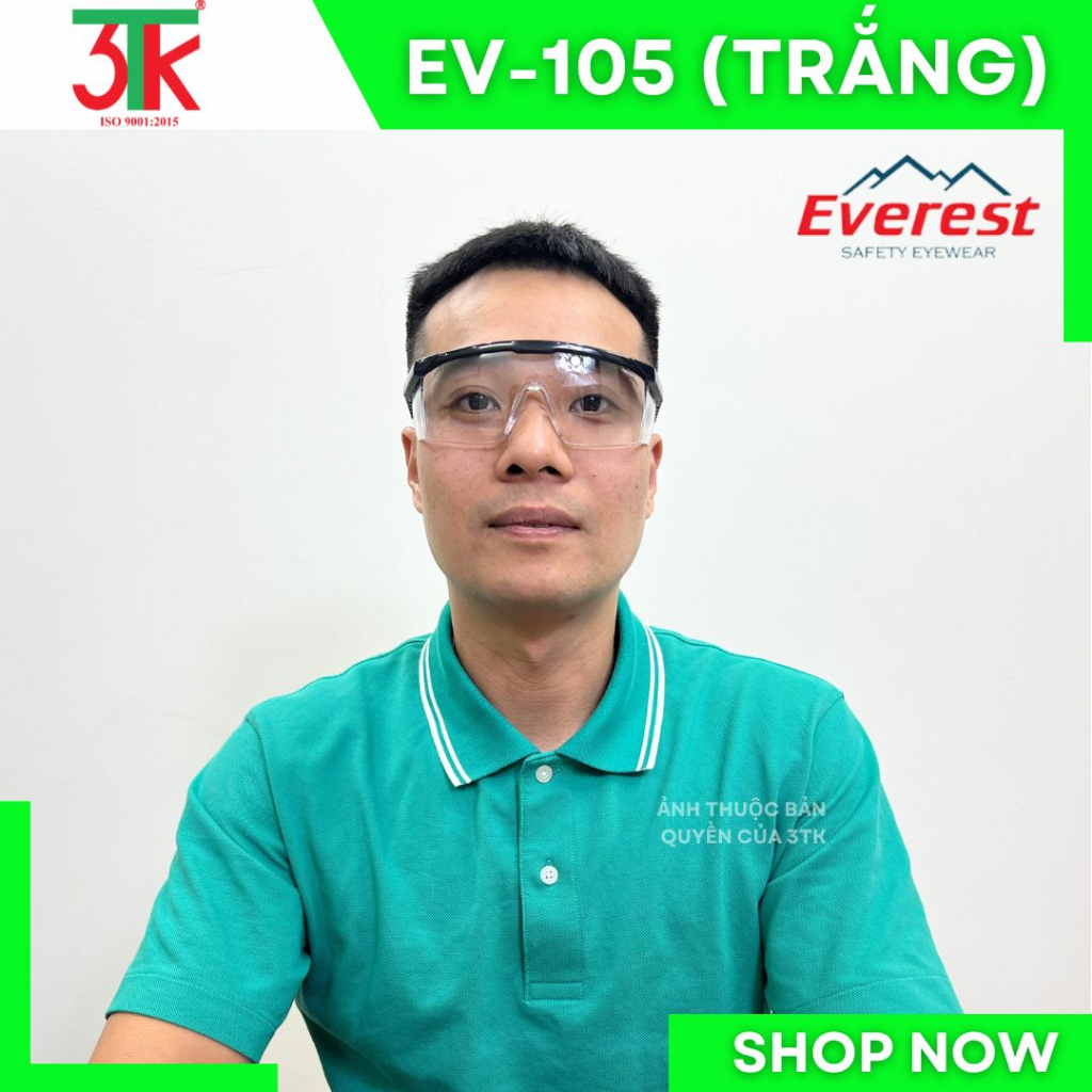 Kính Everest Safety EV105 chống bụi, chống đọng hơi nước, chống trầy xước, chống tia UV