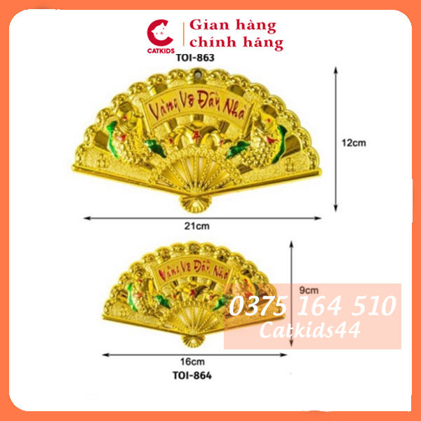 Quạt vàng trang trí tháp, thần tài set tài lộc