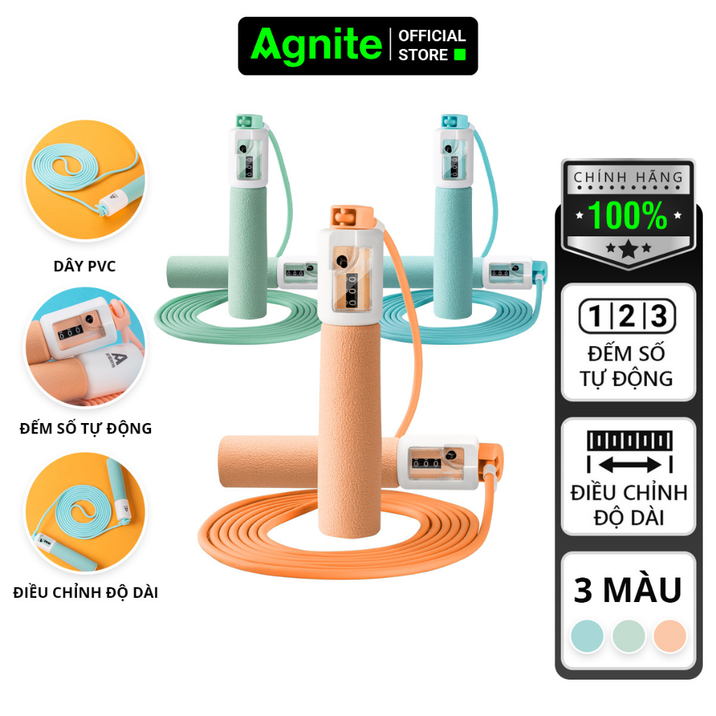 Dây nhảy lõi PVC đếm số tự động AGNITE - nhiều màu - có thể điều chỉnh độ dài - thể dục giảm cân tại nhà - F4103