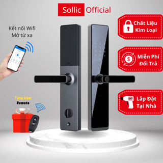 Khóa vân tay cửa gỗ Sollic thông minh giành cho cửa chung cư cửa thép mỏ từ xa App TTlock kết nối wifi