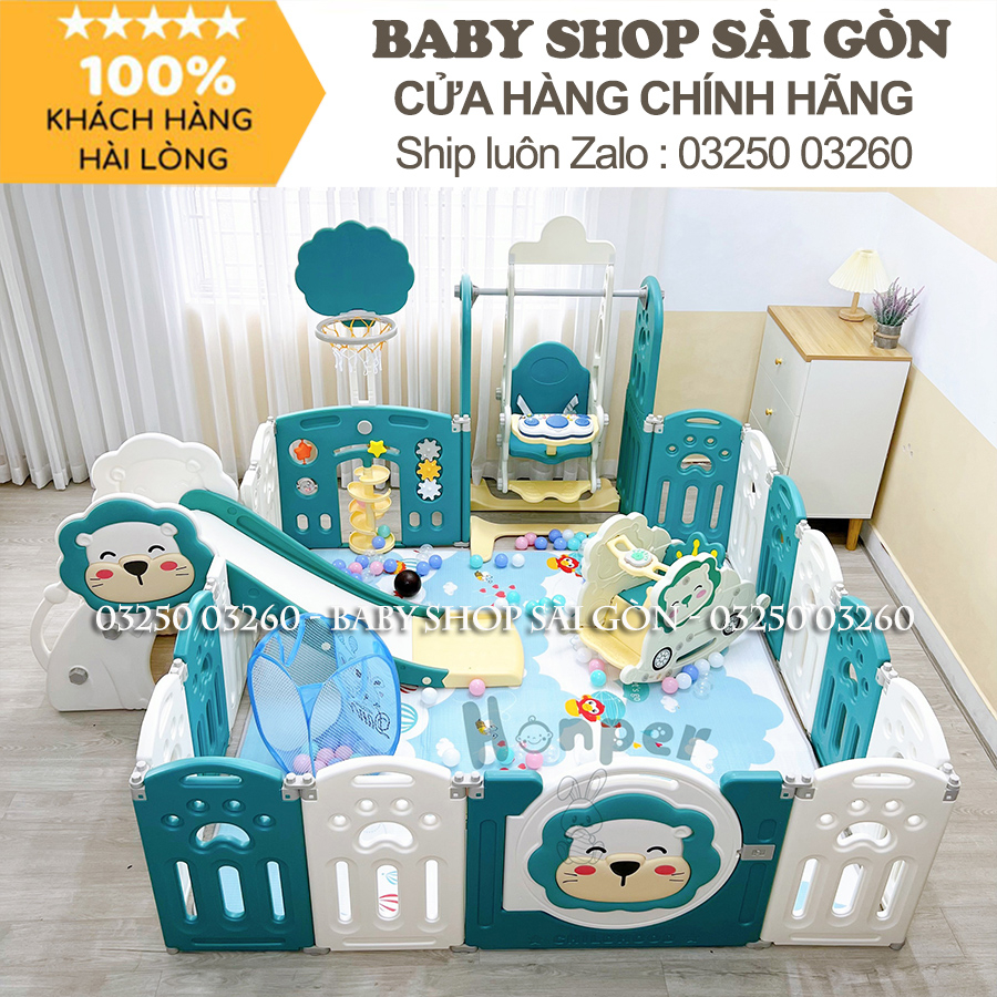 (Có sẵn giao luôn) Trọn Bộ Quây Sư Tử Honper kèm Cầu Trượt Xích Đu Và Ngựa Cho Bé