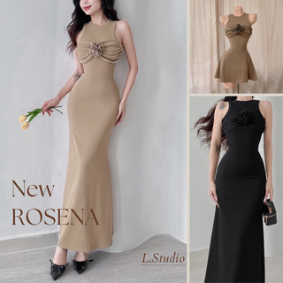 Rosena - Đầm dáng 3 lỗ cách điệu hoa nổi ngực áo ấn tượng, chất thun gân cao cấp
