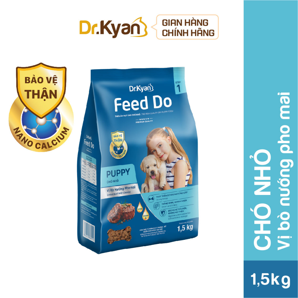 Dr.Kyan - Thức ăn hạt cho chó nhỏ Feed Do - Puppy 1,5 kg - Vị bò nướng pho mai