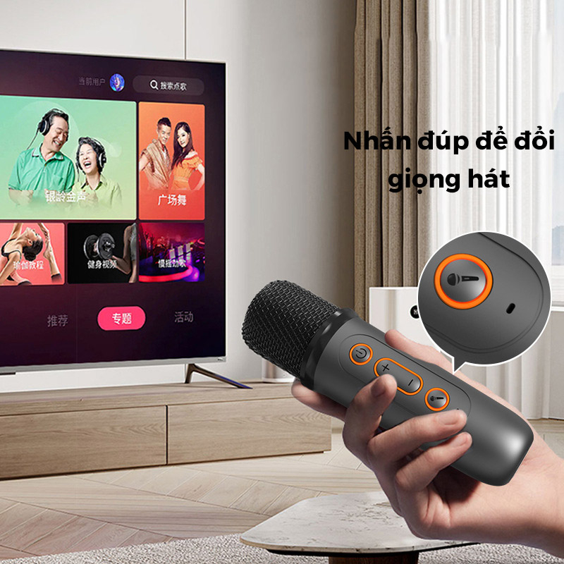 Loa Bluetooth Mini Karaoke Kèm Mic Y2 - 2 Màng Bass Cực Căng - Nhiều Chế Độ Hát - Công Suất 8w - Chính Hãng HD Design