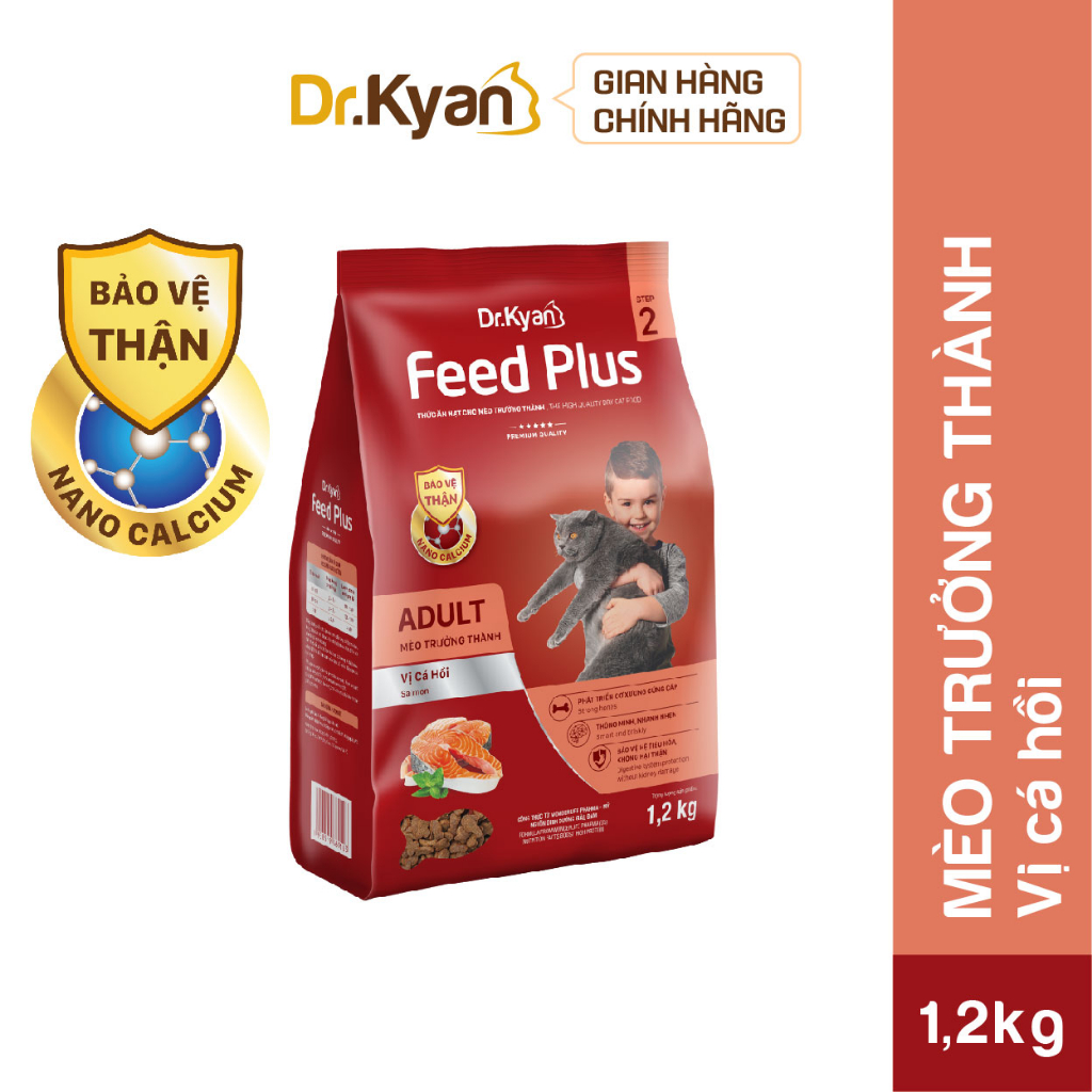 Dr.Kyan - Thức ăn cho mèo lớn Feed Plus - Adutl 1,2 Kg - Vị cá hồi